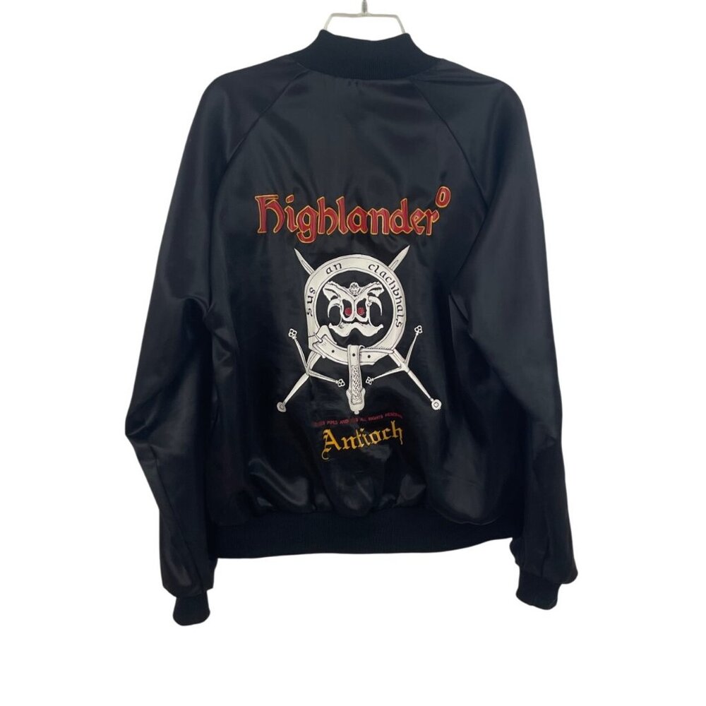 Highlander Antioch Vintage Satin Jacket Black Embroidered Lettering Mens Large - Picture 7 of 12